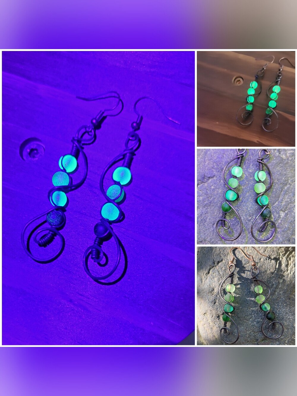 UV Reactice Copper Wire Wrap Earrings